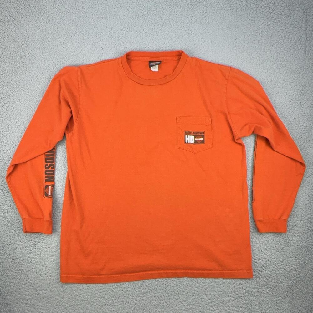 Vintage Harley-Davidson Shirt Mens XL Orange Visalia CA Eagle Long Sleeve